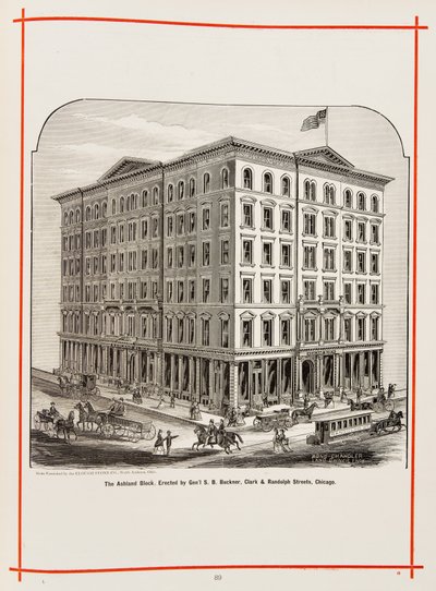 The Ashland Block op Clark en Randolph Streets, Chicago, Illustratie in The Merchants and Manufacturers of Chicago Illustrated, 1873 door American School